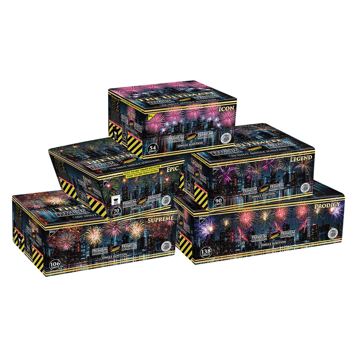 Black Cat 5-pack single ignition fireworks with 458 shots - British product