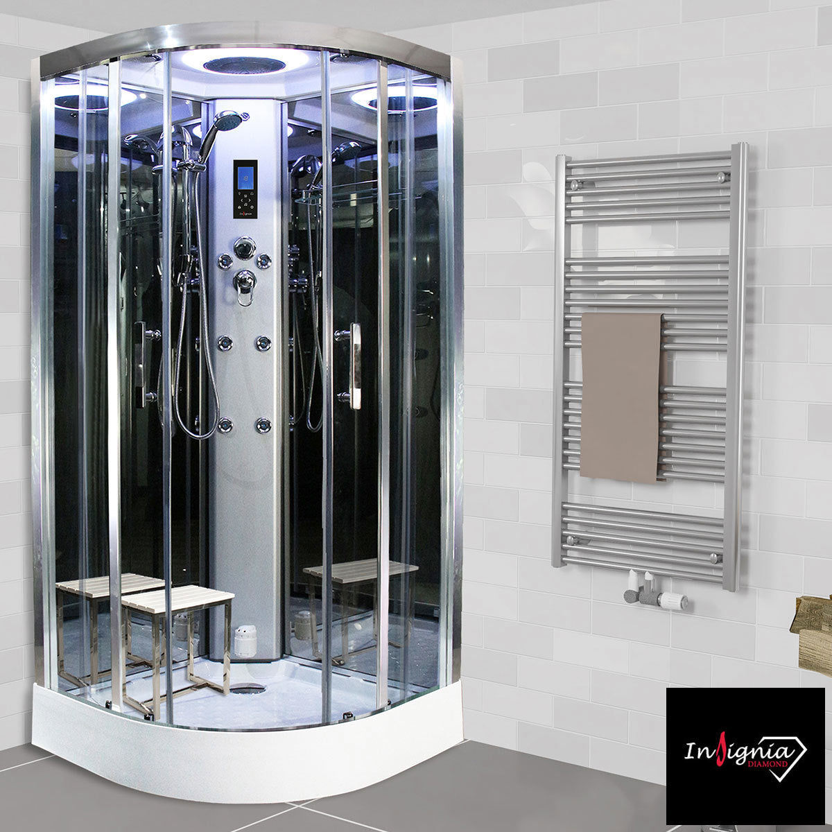 Insignia Diamond 1000mm quadrant steam shower in 2 colours, UK version