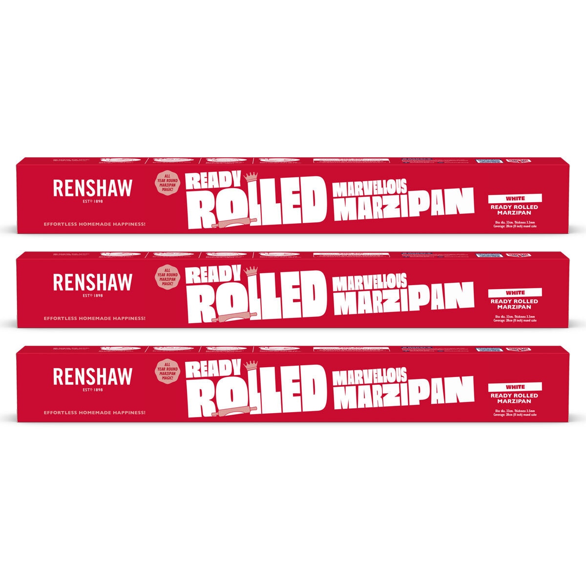 Renshaws Ready Rolled Marzipan Discs 3 x 400g, imported from the UK