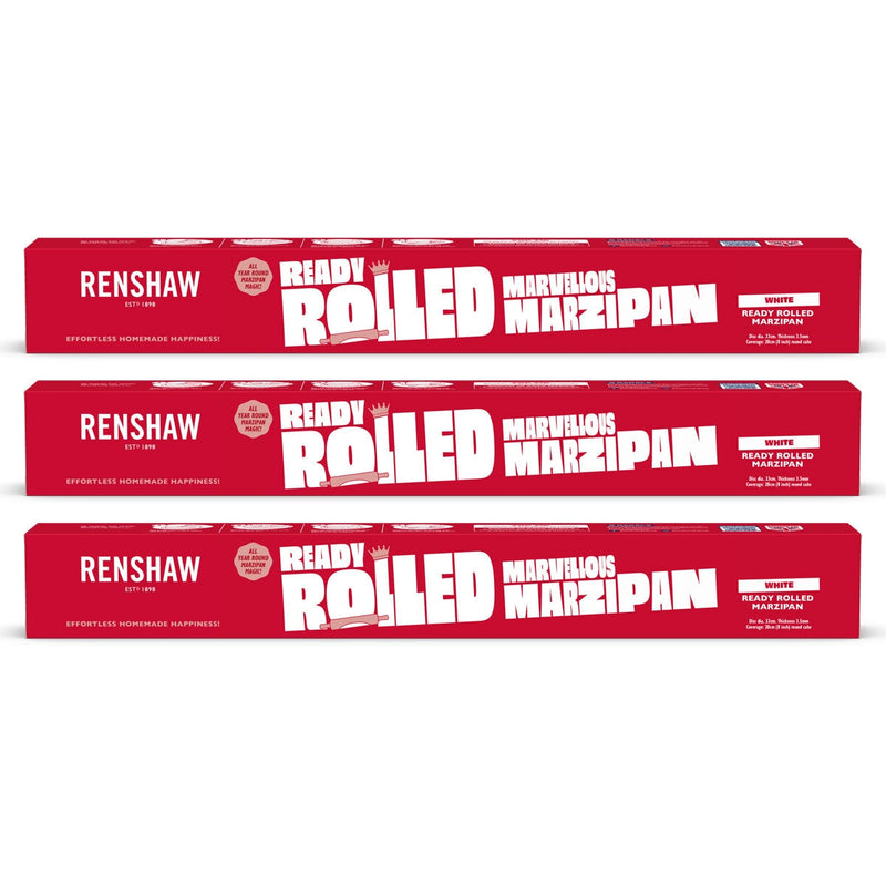 Renshaws Ready Rolled Marzipan Discs 3 x 400g, imported from the UK
