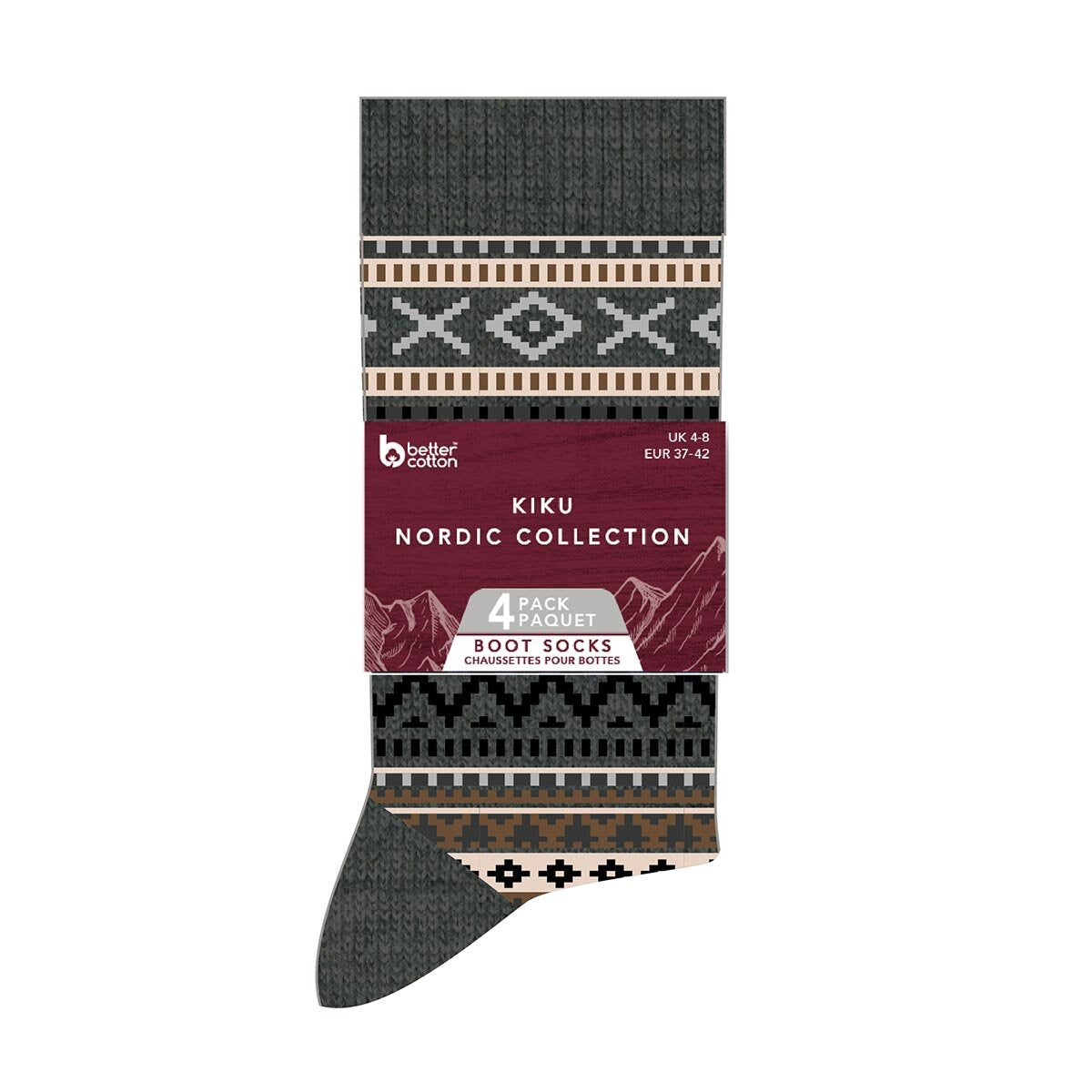 Kiku Nordic Collection boot socks in assorted colours, 4 pack, UK version