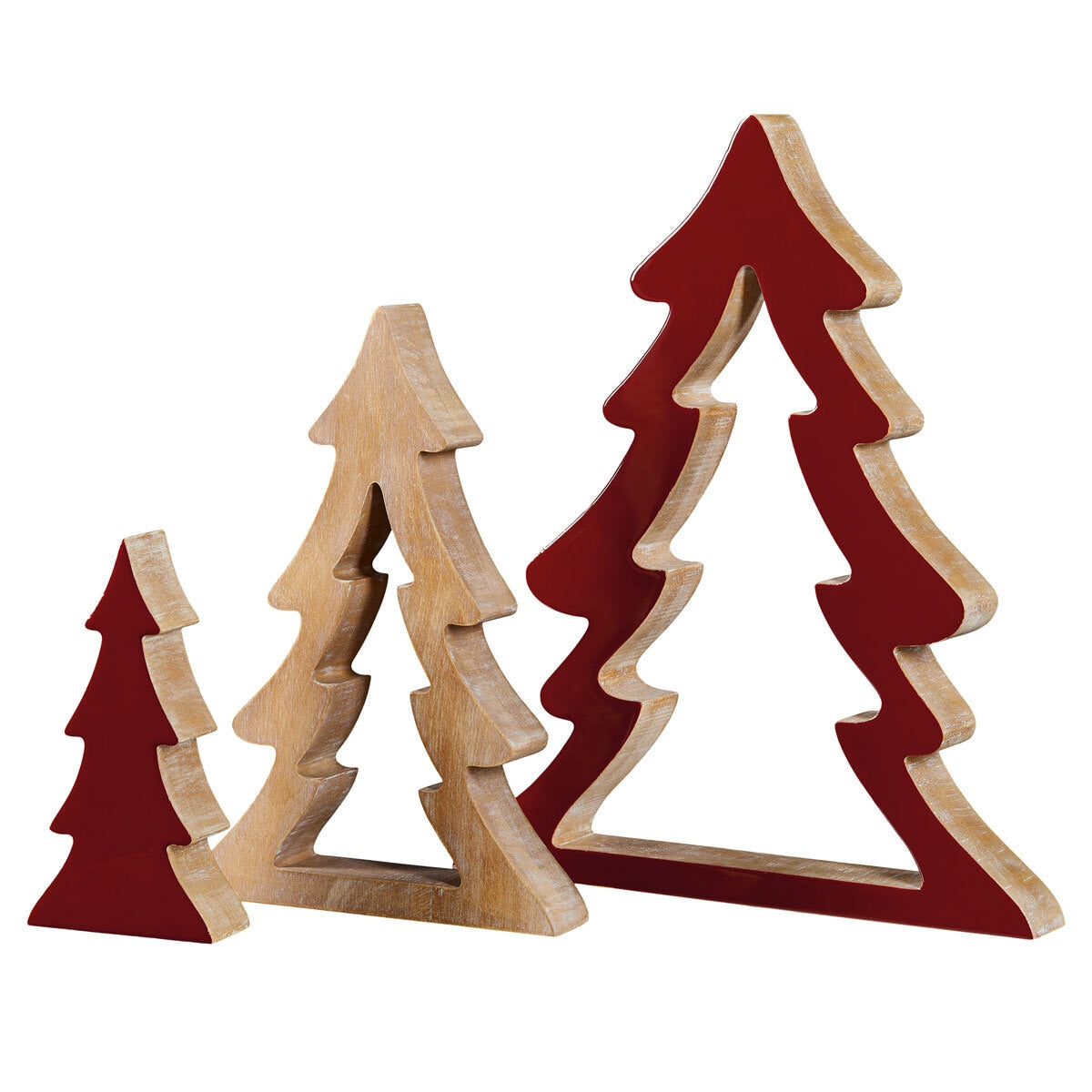 Wooden nesting trees set of 3 red green - British product