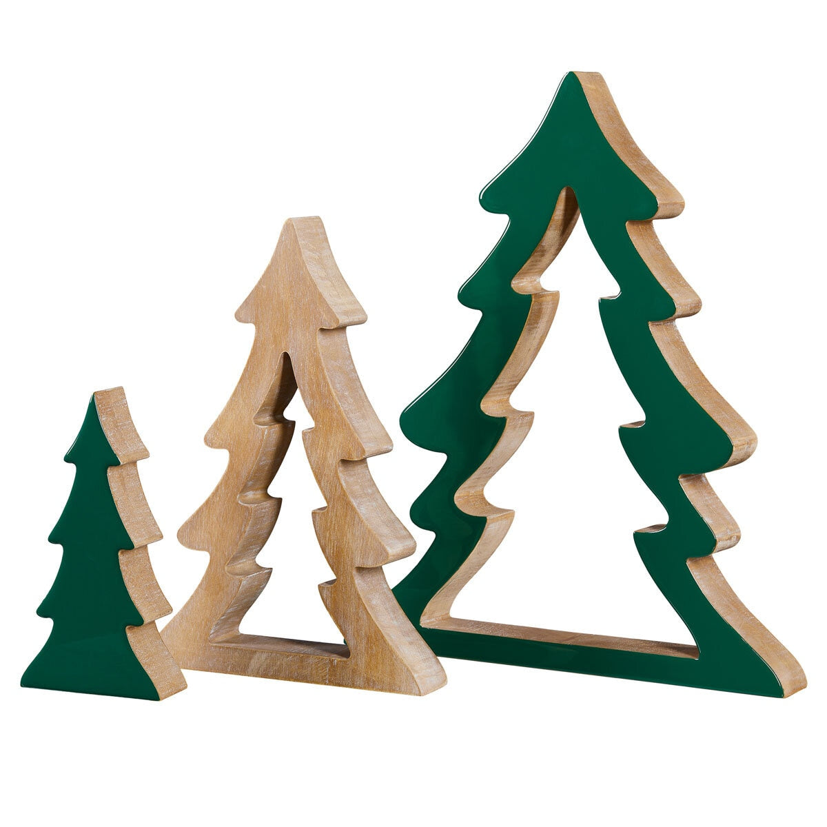 Wooden nesting trees set of 3 red green - British product