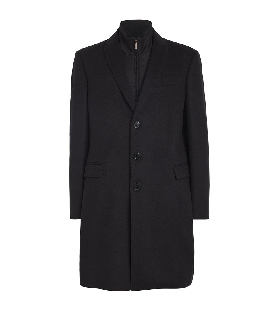 Regular Fit Virgin Wool Overcoat with Notched Lapels