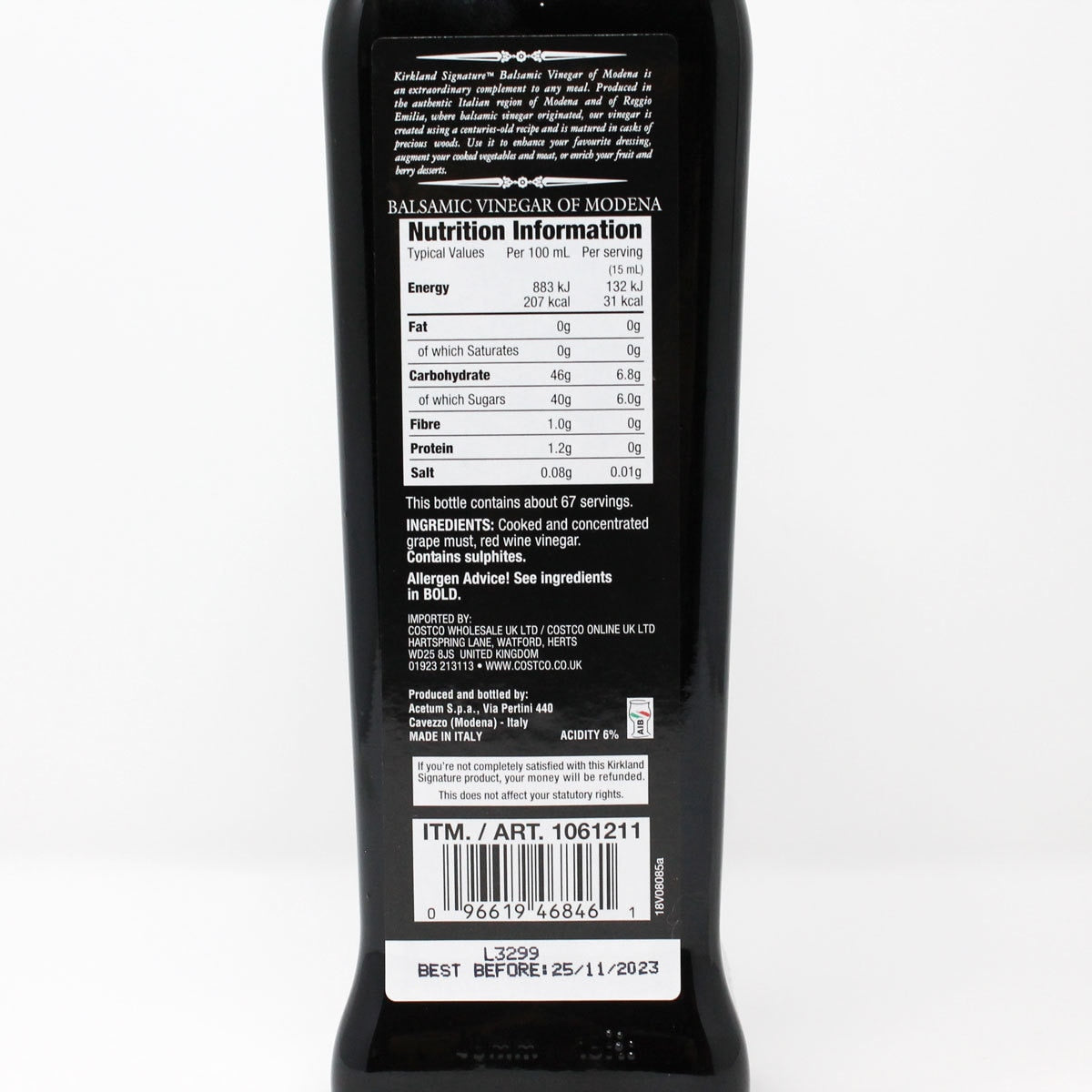 Kirkland Signature 4 Leaf Balsamic Vinegar of Modena 1L, UK version