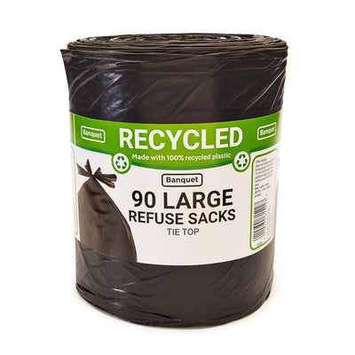 Banquet Recycled Tie Top Large Refuse Sacks Bin Liners 90 Bags