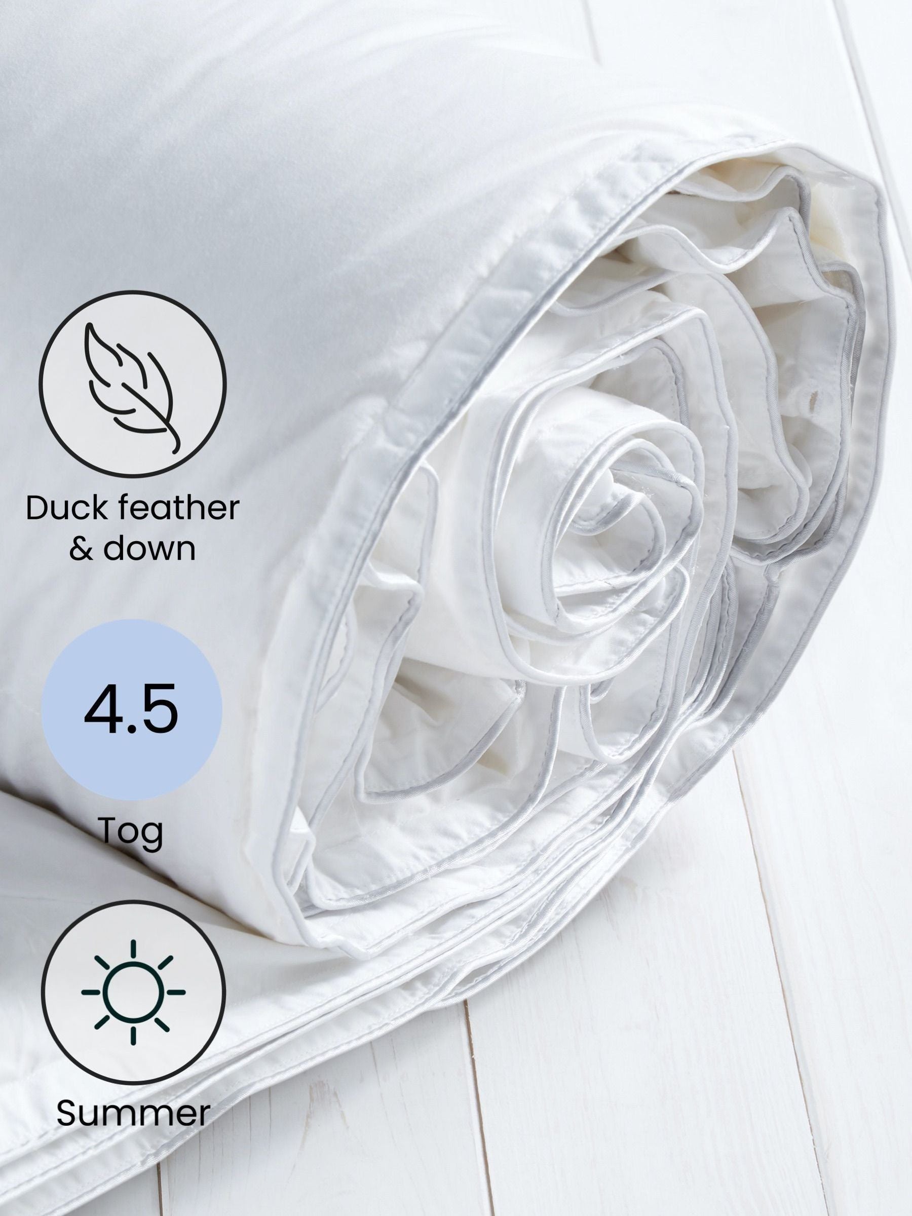 Duck feather and down duvet with 4.5 tog rating - British product