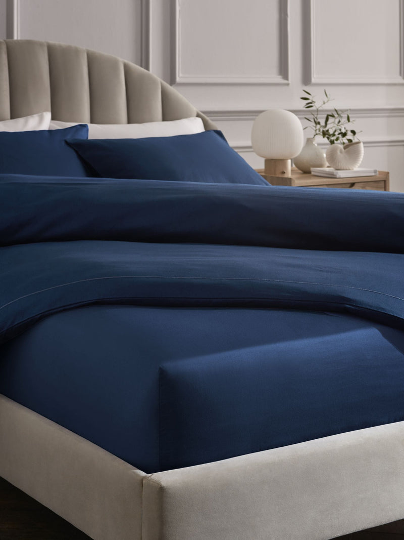 Navy cotton deep fitted sheet 300 thread count, imported from the UK