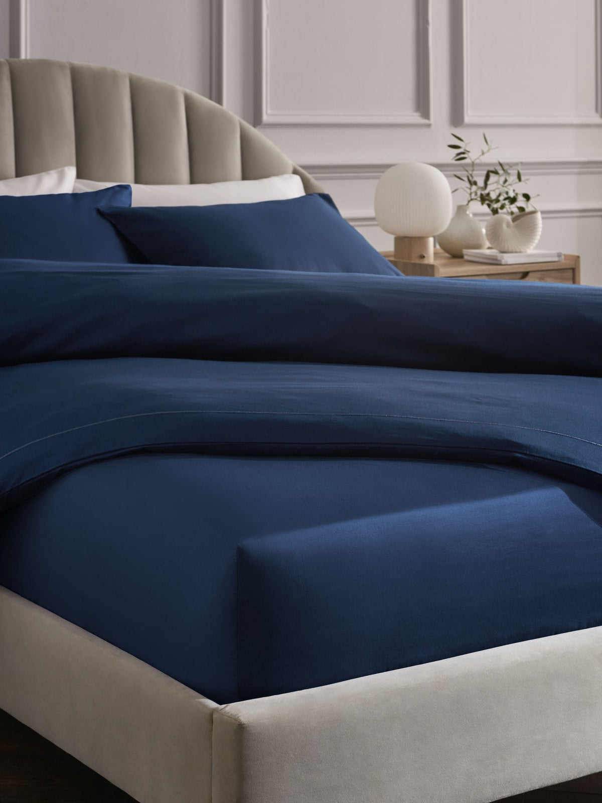 Navy cotton deep fitted sheet 300 thread count, imported from the UK