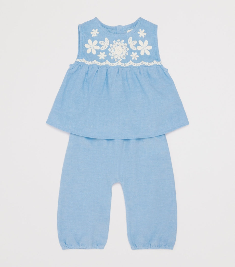Louise Misha Cotton Lace-Trim Floreli Baby Trousers 3-24 Months, UK version