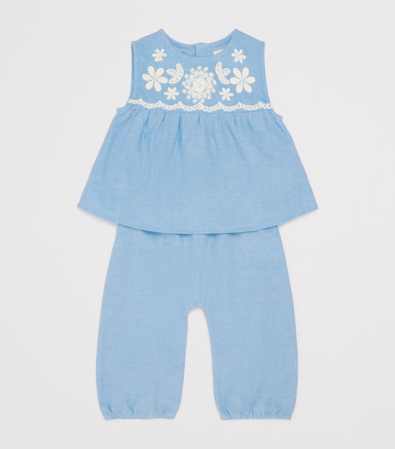 Louise Misha Cotton Lace-Trim Floreli Baby Trousers 3-24 Months, UK version