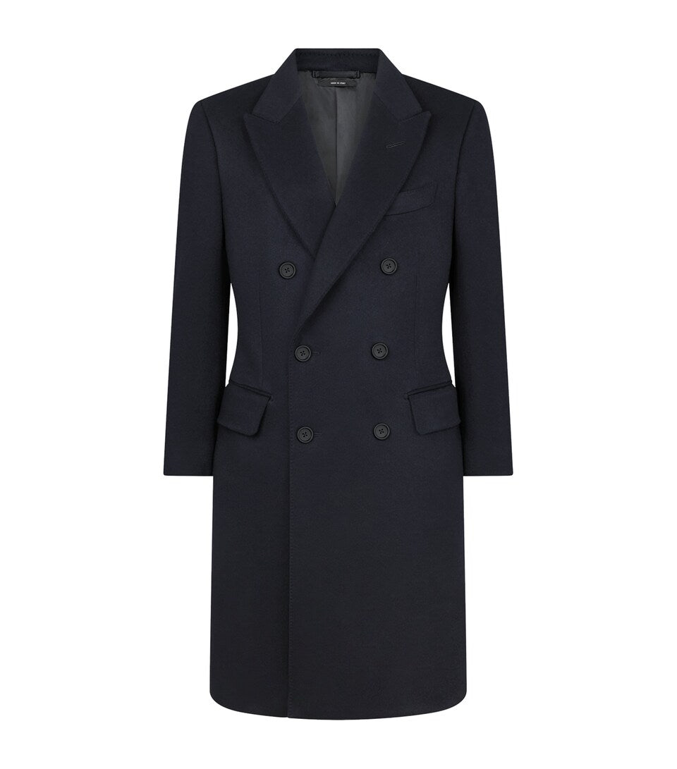 Regular Fit Virgin Wool Overcoat with Notched Lapels