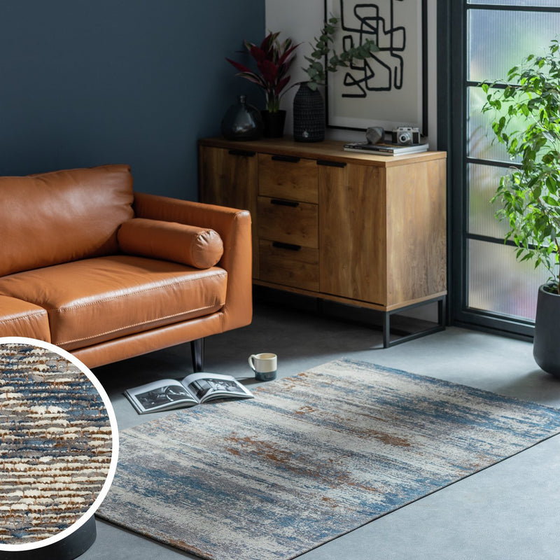 Habitat Distressed Abstract Blue Flatweave Rug - 120x170cm