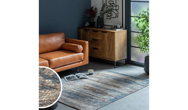 Habitat Distressed Abstract Blue Flatweave Rug - 120x170cm