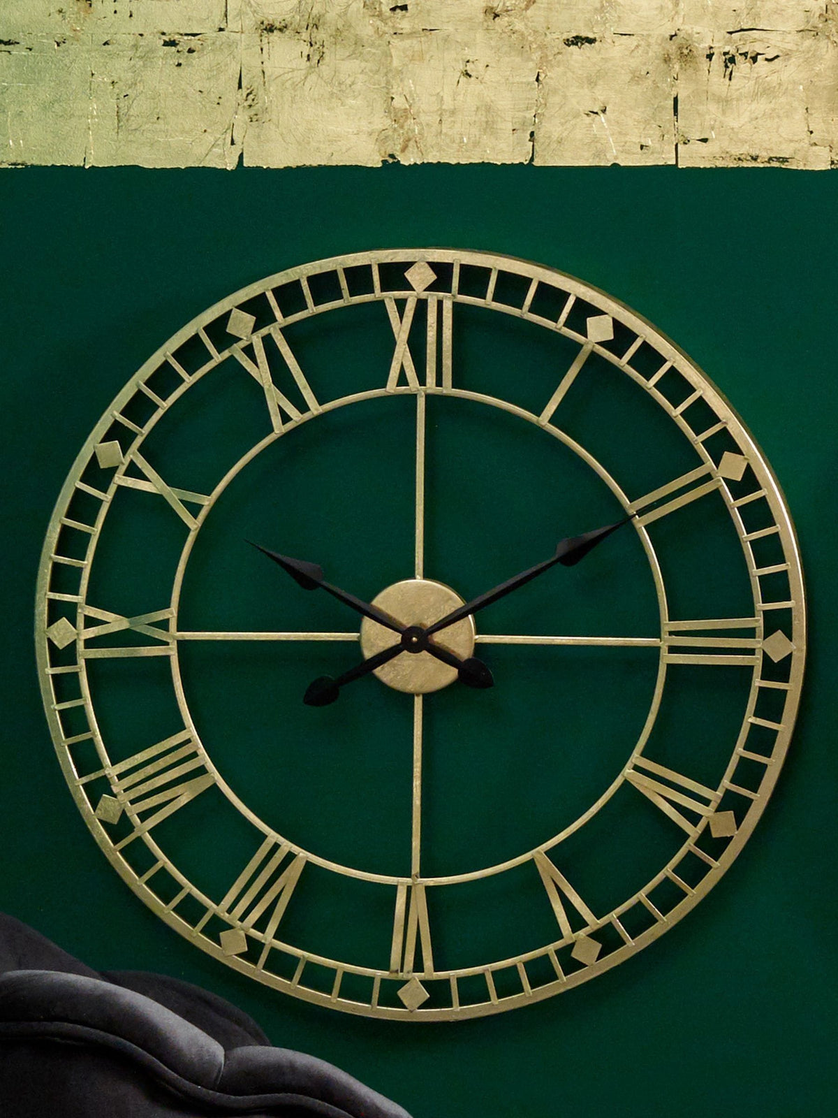 Pacific Gold antique gold metal round wall clock 80cm, imported from the UK