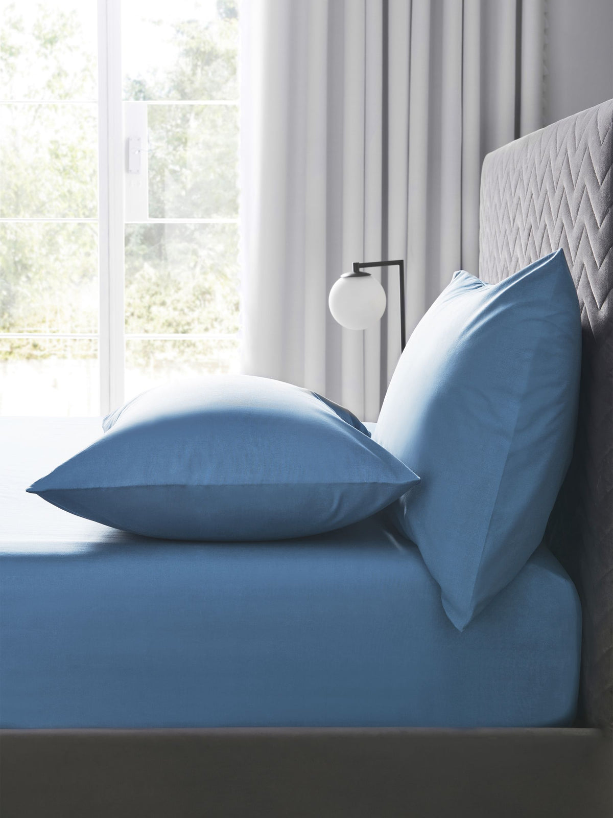 Blue polycotton deep fitted sheet - British product