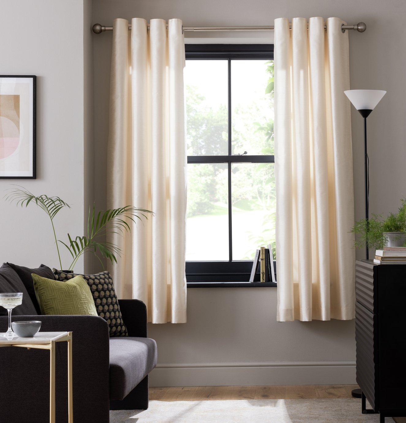 Habitat Champagne faux silk eyelet curtains 168x229cm, UK version