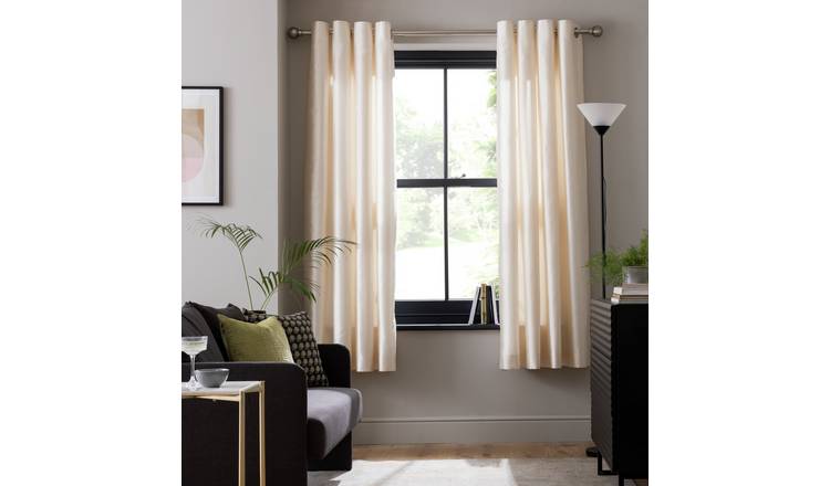 Habitat Champagne faux silk eyelet curtains 168x229cm, UK version
