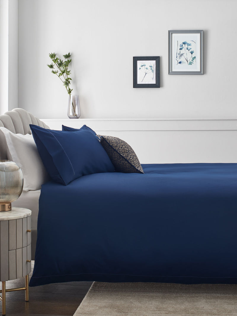 Navy Collection Luxe 300 Thread Count Cotton Sateen Satin Stitch Luxury Duvet Cover And Pillowcase Set