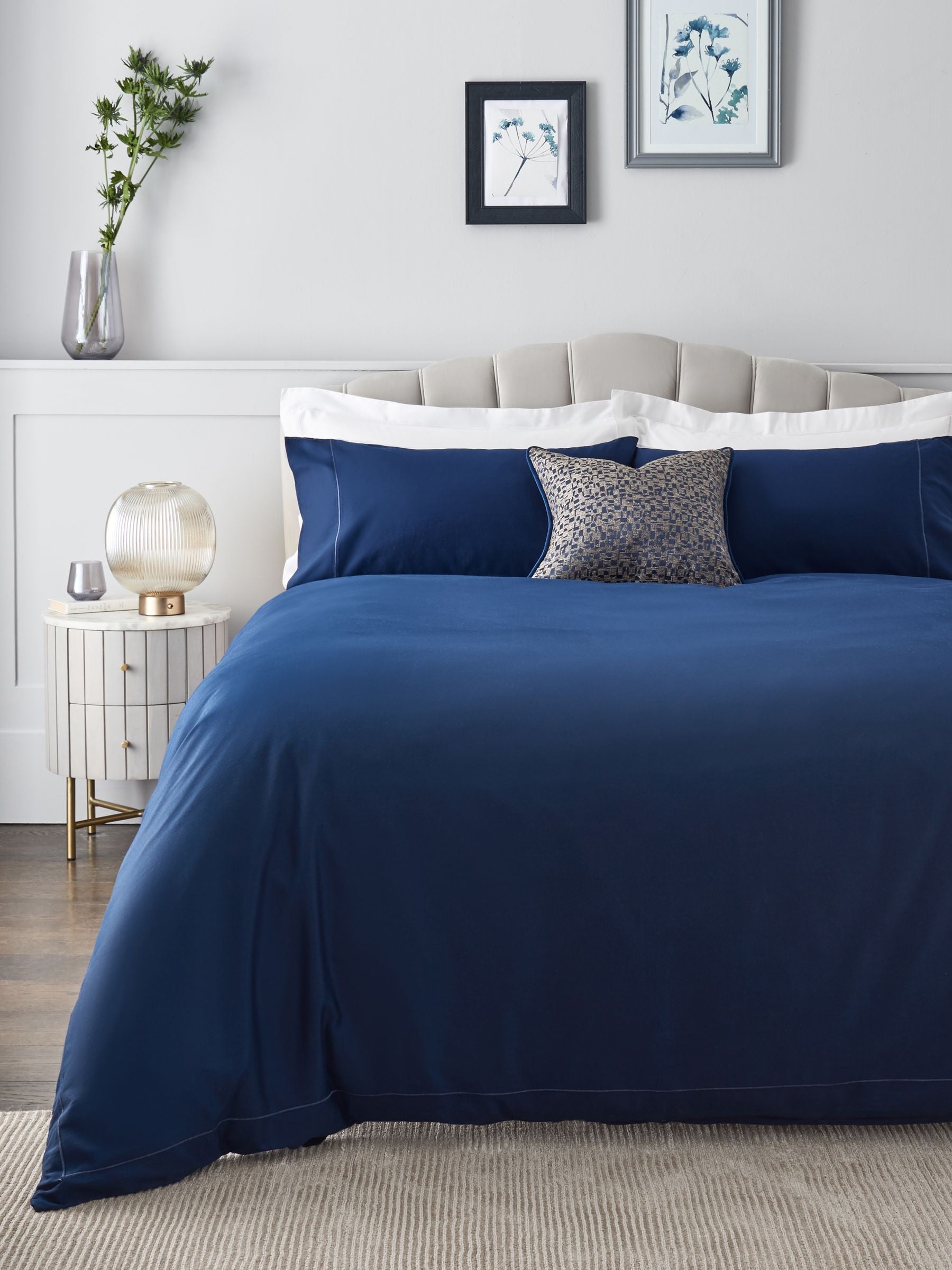 Navy Collection Luxe 300 Thread Count Cotton Sateen Satin Stitch Luxury Duvet Cover And Pillowcase Set