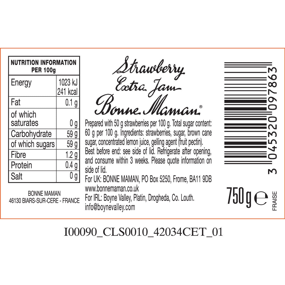 Bonne Maman strawberry conserve 750g - British product