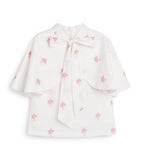 Mama Luma satin tie-neck blouse with mushroom-capped ballet dancers print for girls 3-12 years, imported from the UK
