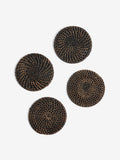 French Connection Black Rattan Hand Woven Set of 4 Coasters