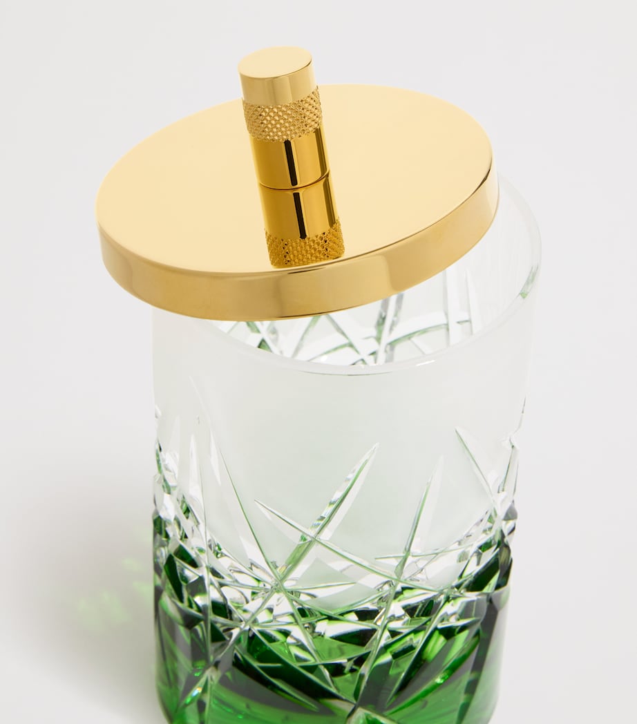 Zodiac ivy green crystal cotton wool jar with gold-plated lid 13cm height (British brand)