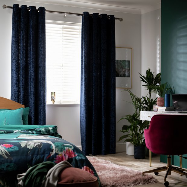 Argos Home Velvet Eyelet Curtains - Ink - 229x229cm