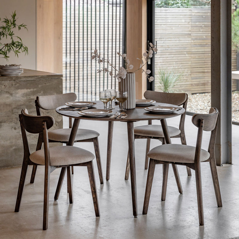Gallery Round Dining Table Smoked Brown Finish Seats 4, UK version