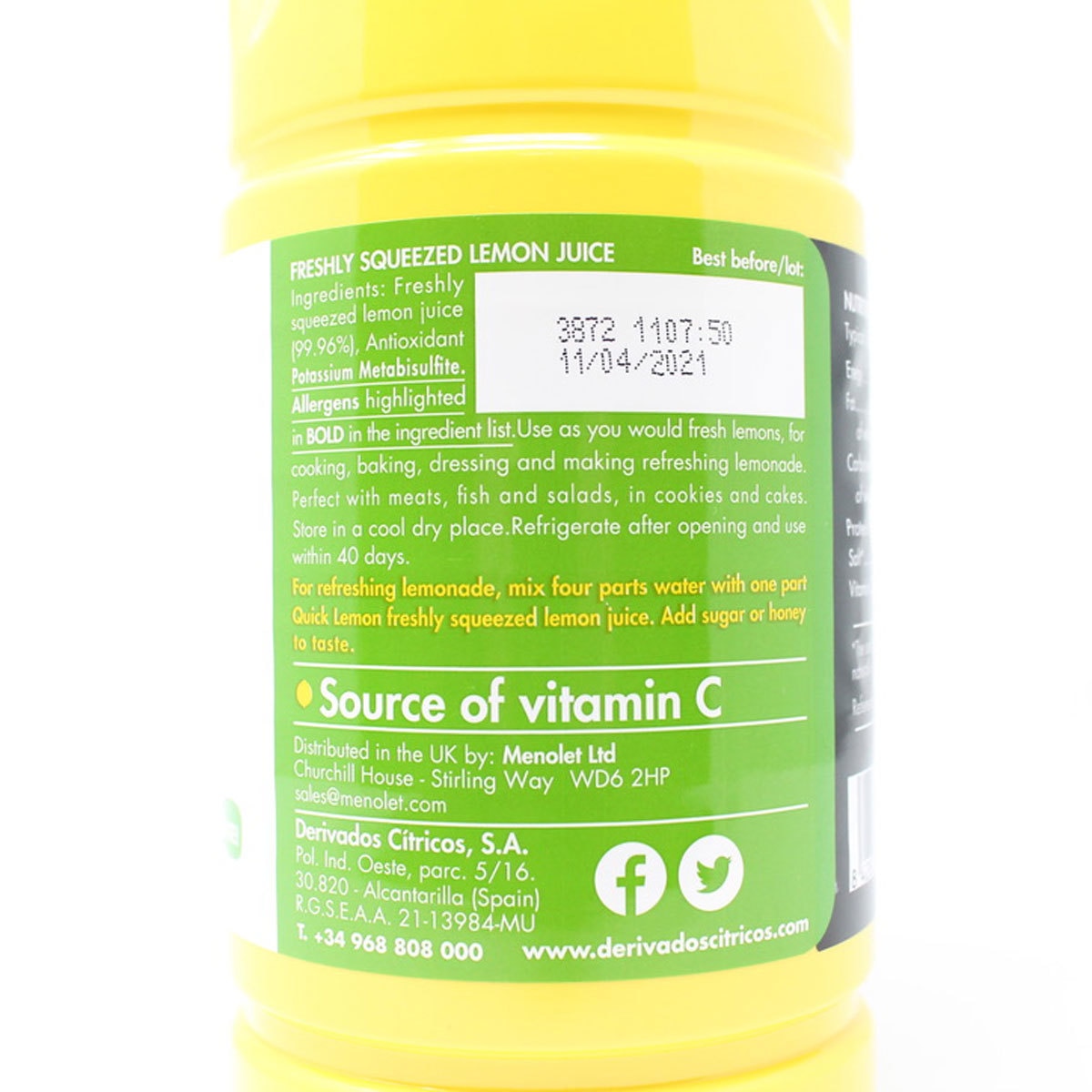 Quick Lemon not-from-concentrate lemon juice 2x1L, imported from the UK