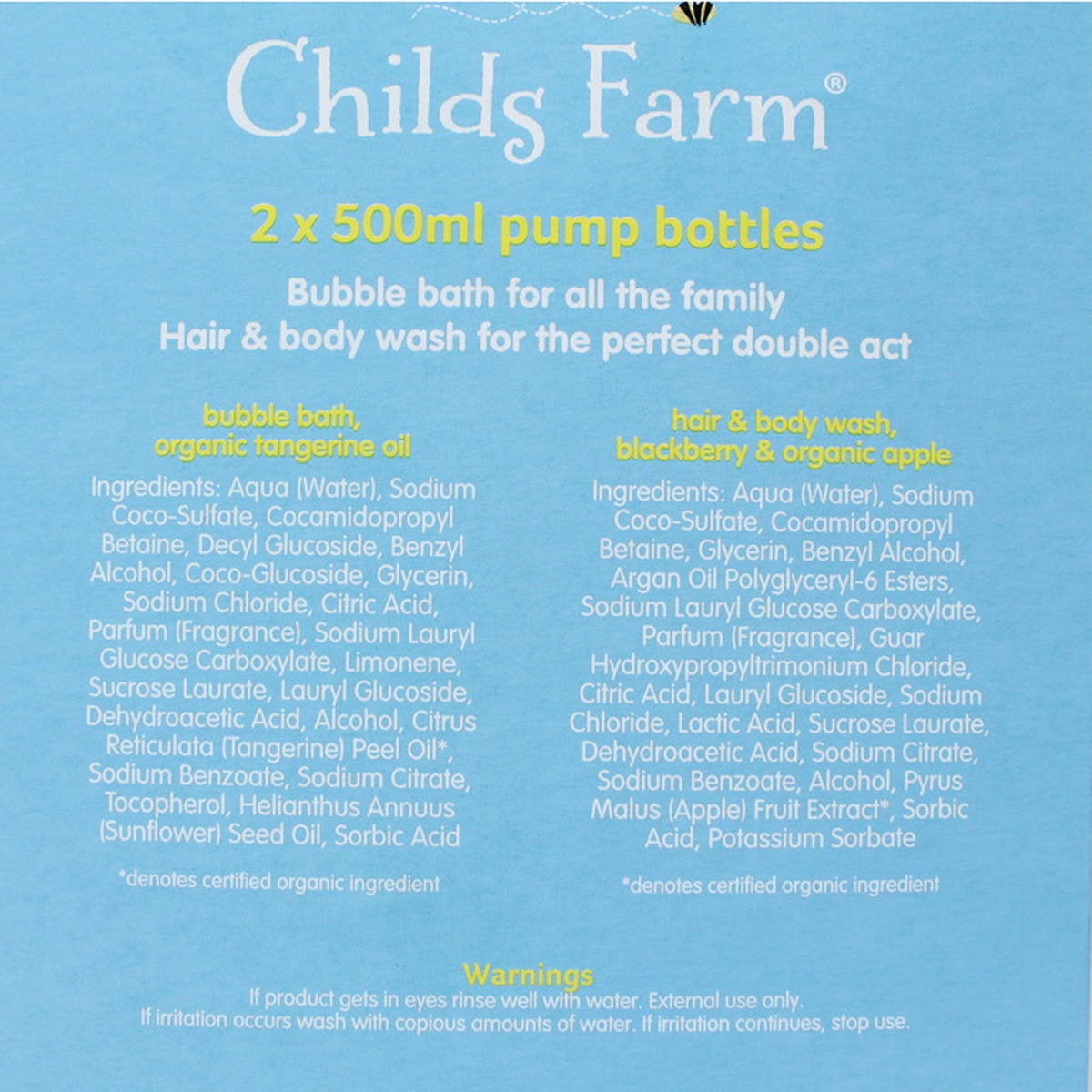 Childs Farm 2-variety bubble bath and wash 2x500ml - British product
