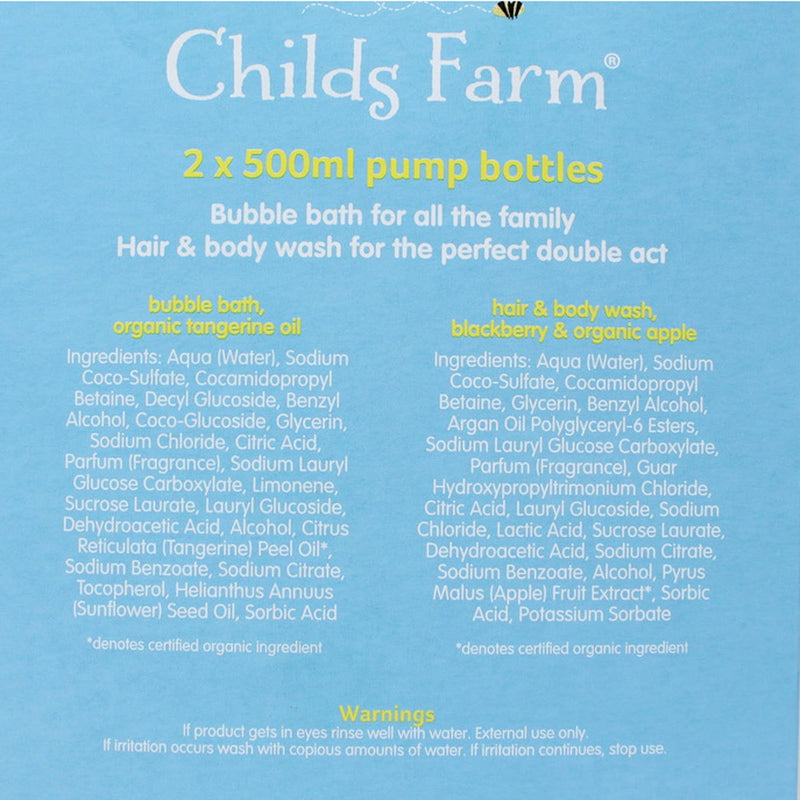 Childs Farm 2-variety bubble bath and wash 2x500ml - British product