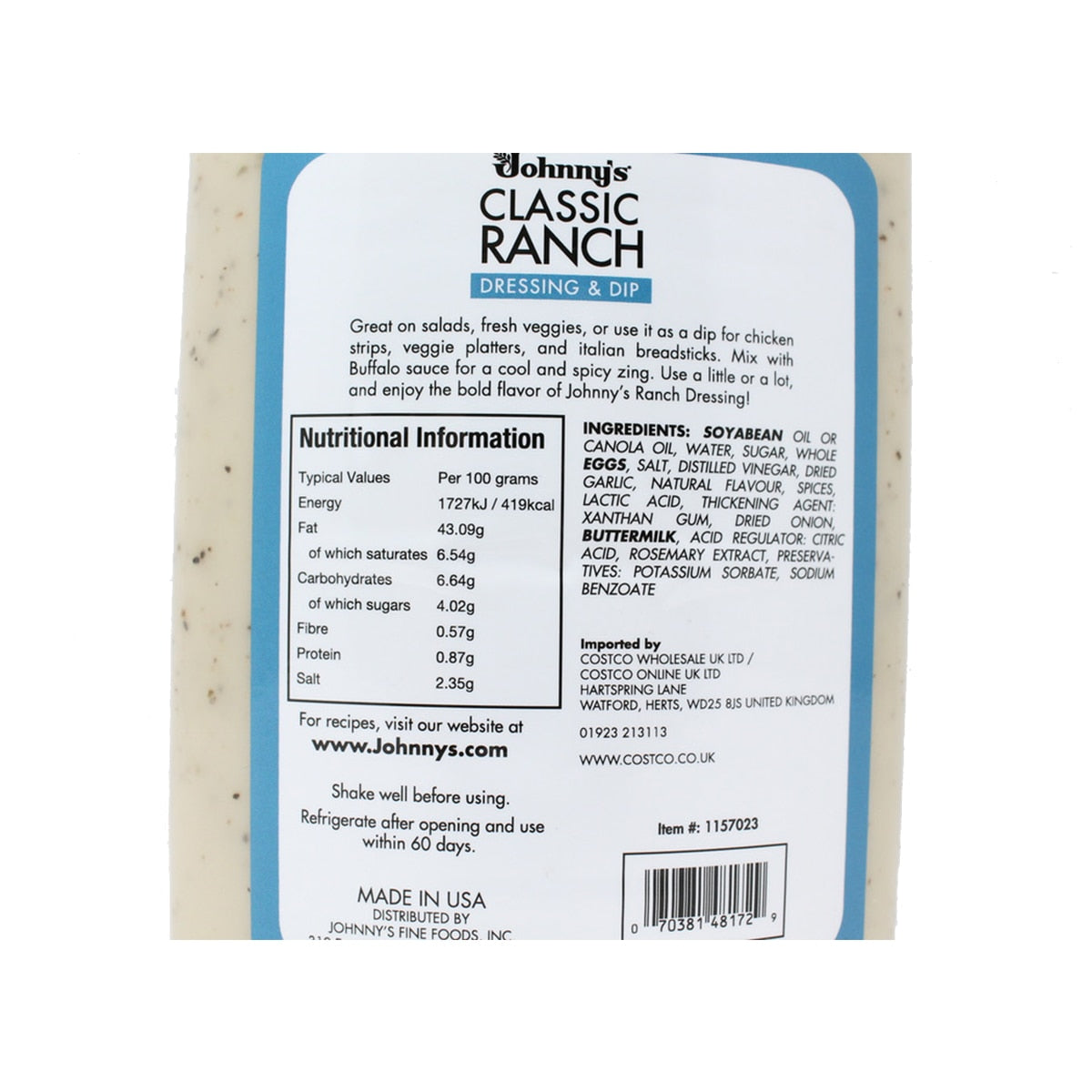 Johnny's Classic Ranch Dressing & Dip 1.53L, UK version