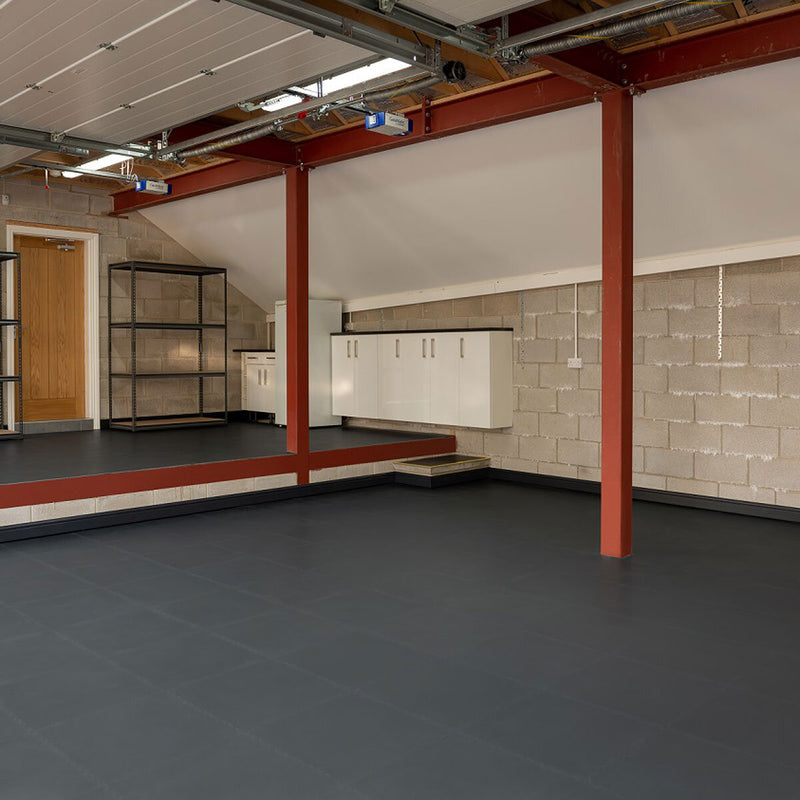 Klikflor RX500 recycled garage floor ramp in black or graphite, 7mm thick, UK version
