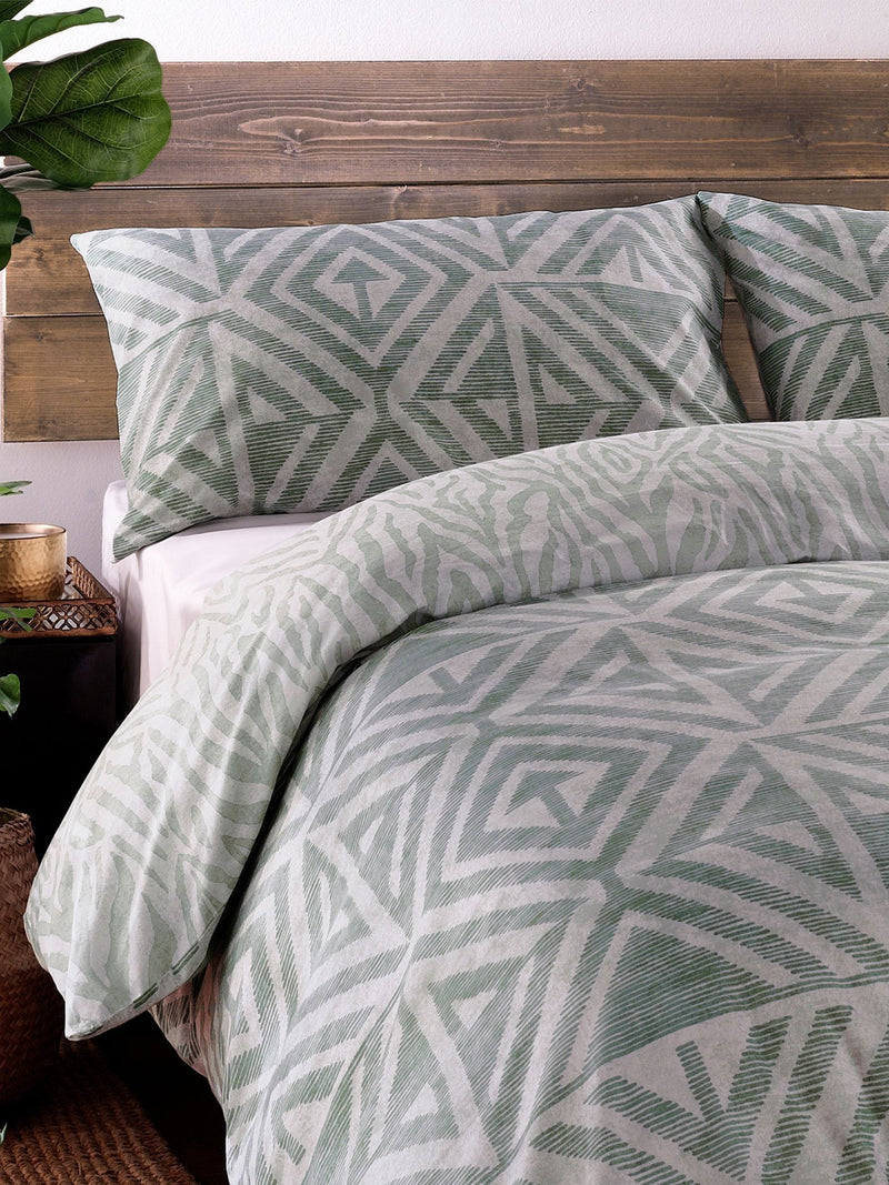 furn. Sage Green Tanza Global Geometric Reversible Duvet Cover and Pillowcase Set