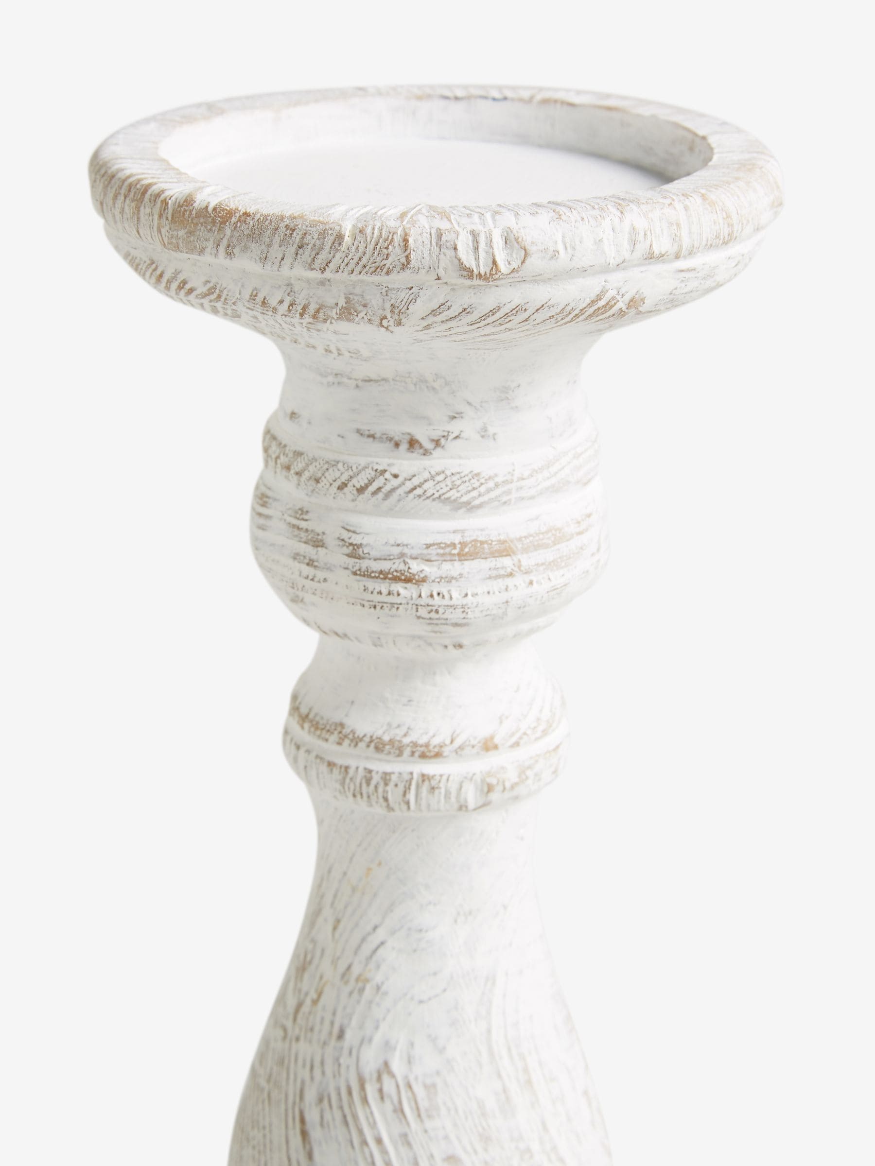 White wash pillar candle holder with included candle (British brand)