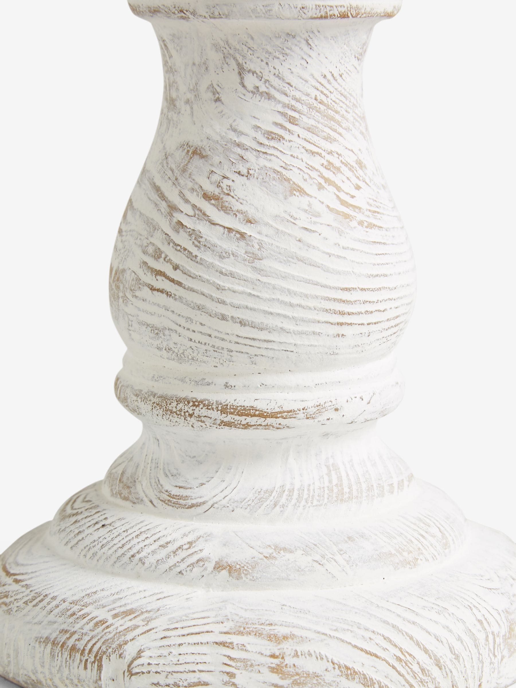 White wash pillar candle holder with included candle (British brand)