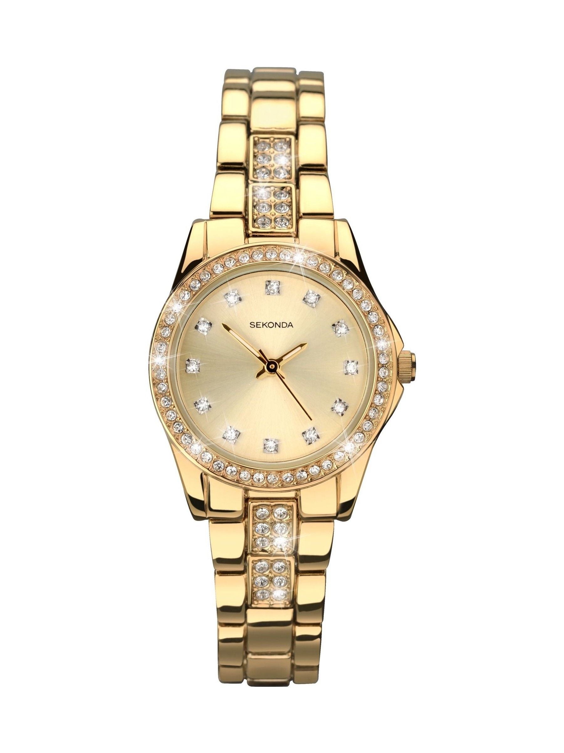 Gold plated watch stone set champagne dial 27mm, imported from the UK
