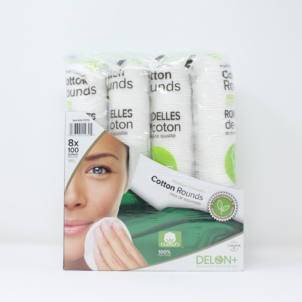 Delon+ cotton rounds 8 x 100 pack - British product