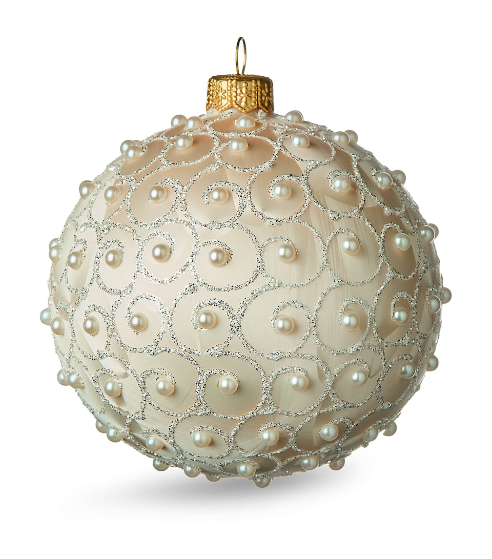 Glass-Blown Hand-Painted Christmas Bauble with Lace Trims