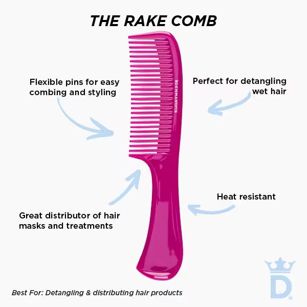 Denman Rake Comb Pink hair tool - British product
