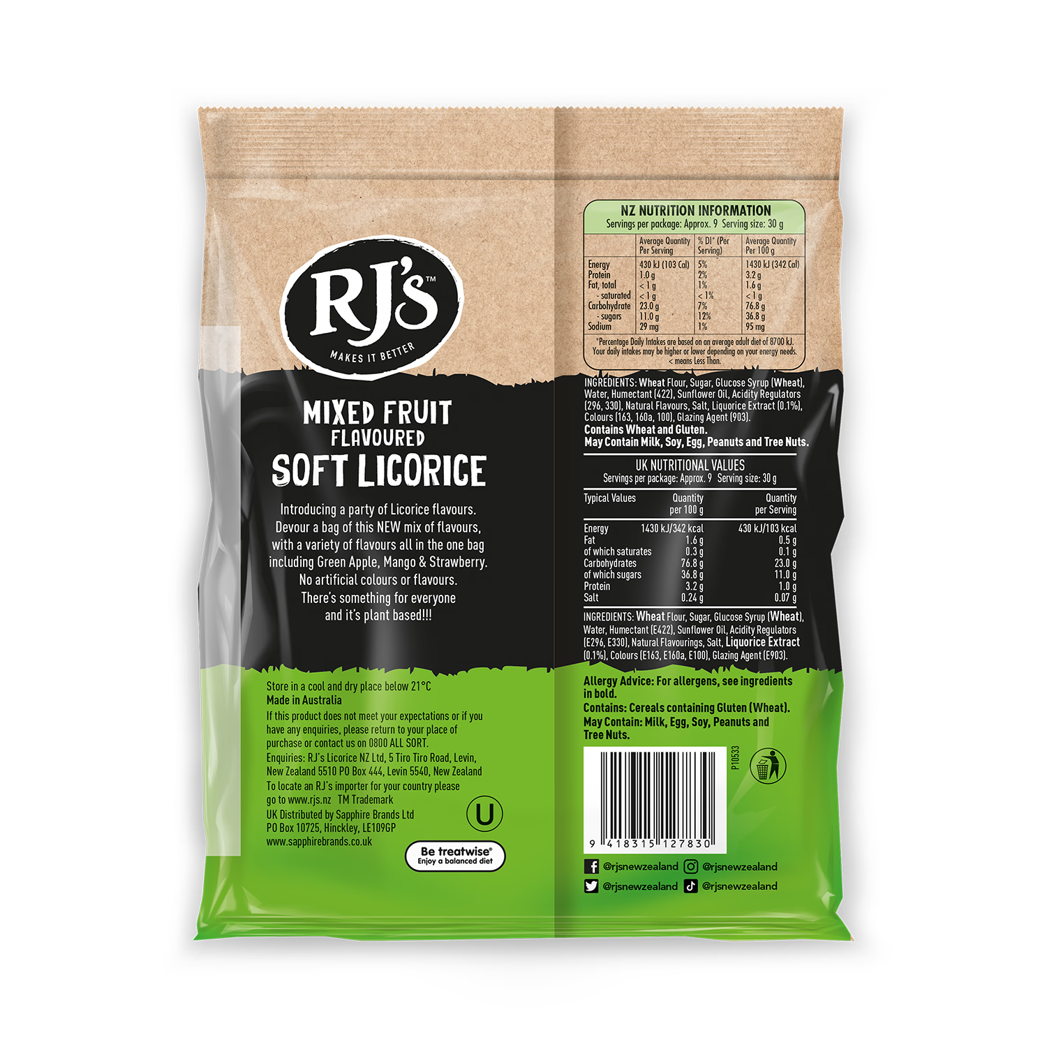 RJs Mixed Fruit Soft Licorice 280g