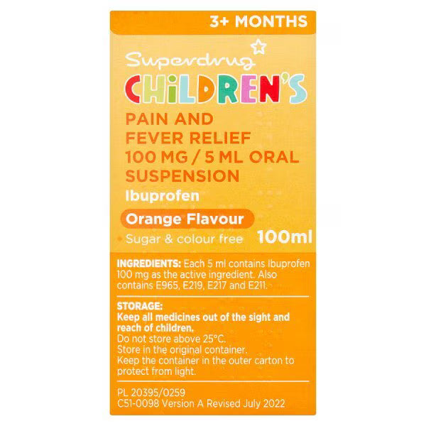 Superdrug Children's Paracetamol Suspension 100mg/5ml (British brand)