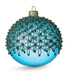 Pastel Blue Christmas Bauble with Gold Filigree and Sequins
