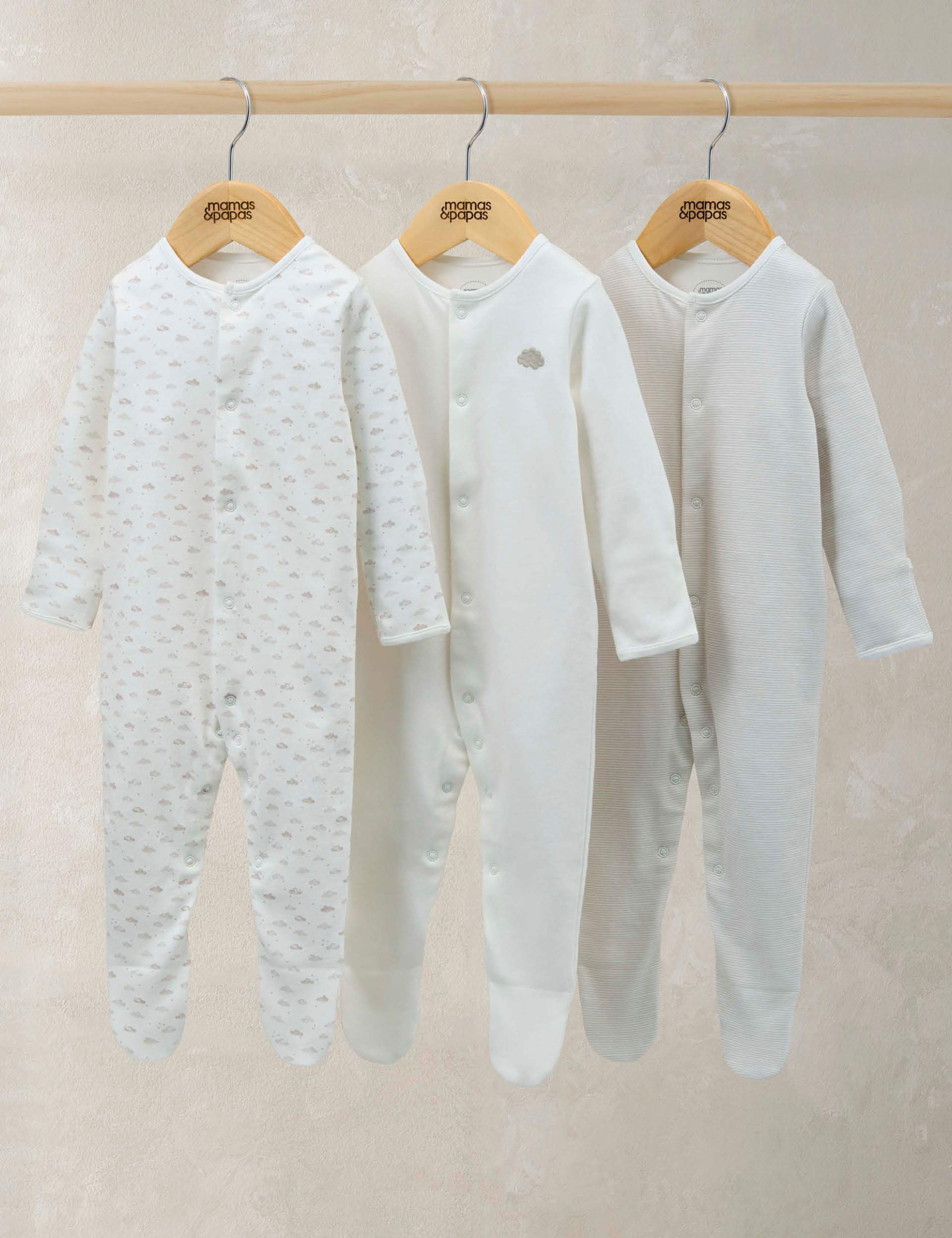 Mamas & Papas cloud sleepsuits 3 pack for 0-24 months, imported from the UK