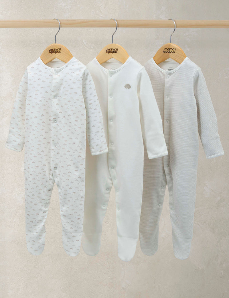 Mamas & Papas cloud sleepsuits 3 pack for 0-24 months, imported from the UK