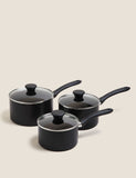 Black aluminium non-stick saucepan set 16cm 18cm 20cm, imported from the UK