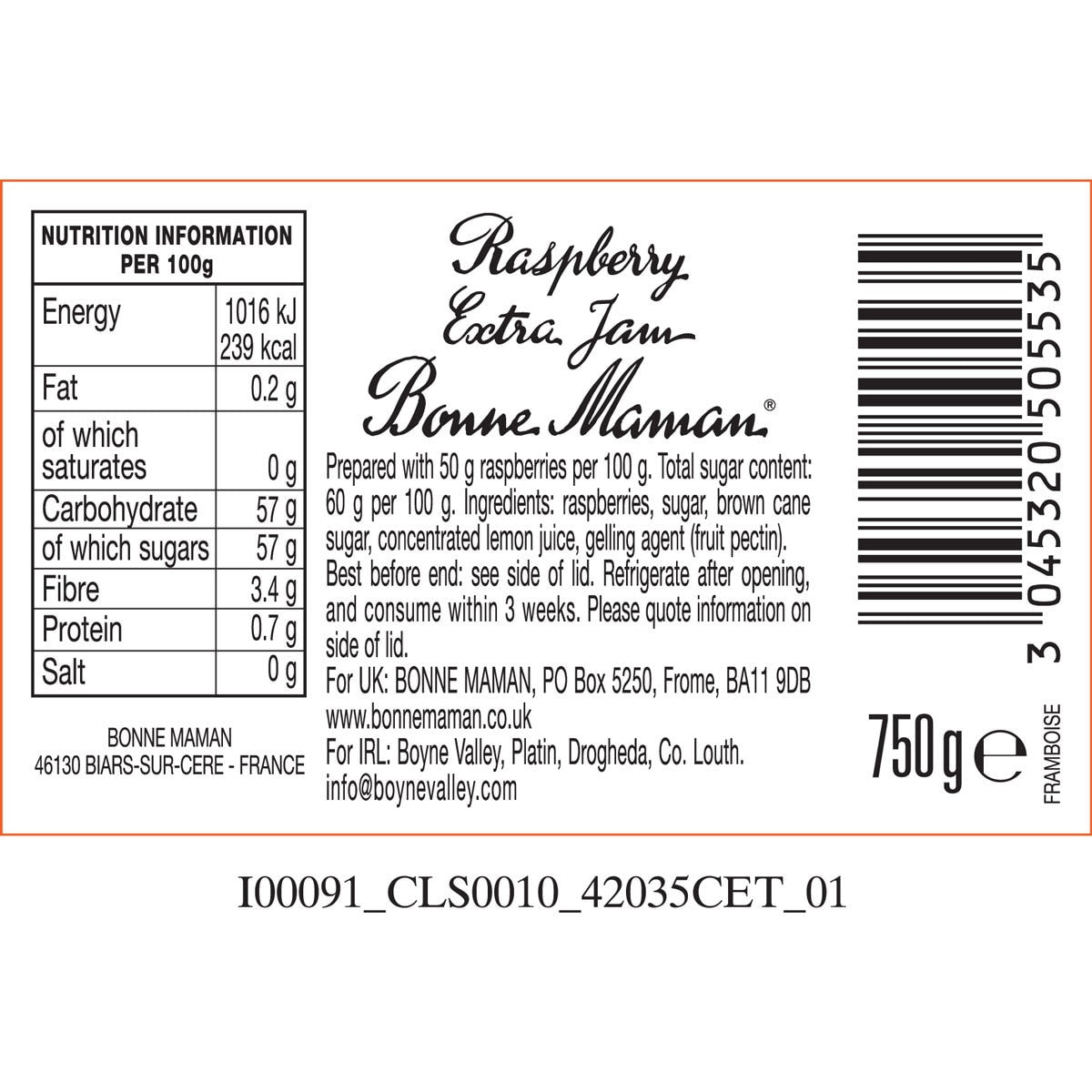 Bonne Maman raspberry conserve 750g - British product