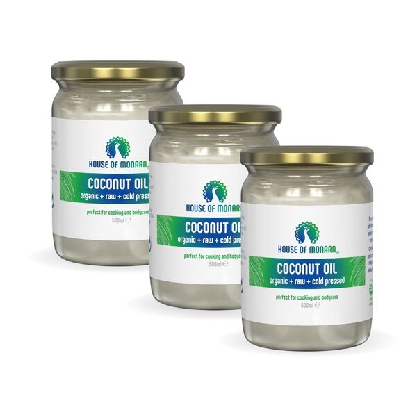 House of Monara Organic Coconut Oil 500ml x3, UK version